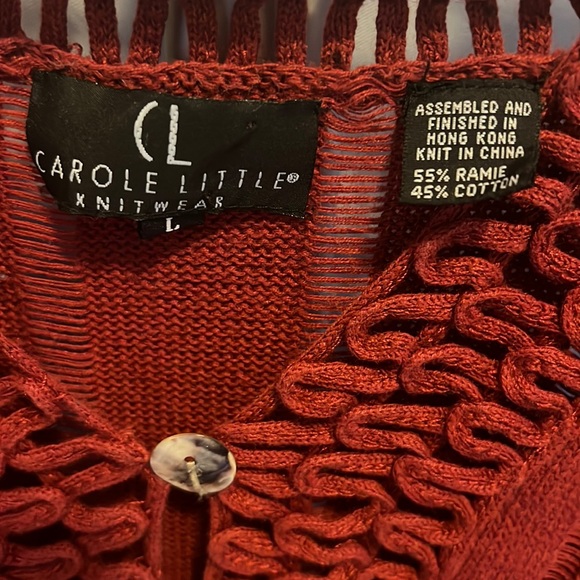 Carole Little Knitwear Vintage Y2K 90s Cardigan Sweater Ramie Cotton Large - Picture 3 of 4